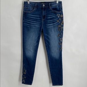 Driftwood Jackie High Rise Skinny Jeans Embroidered Metallic Floral Buds Size 28